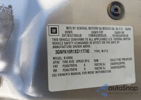 1999 Chevrolet Suburban 1500 Lt from USA, damaged, VIN 3GNFK16R1XG117745